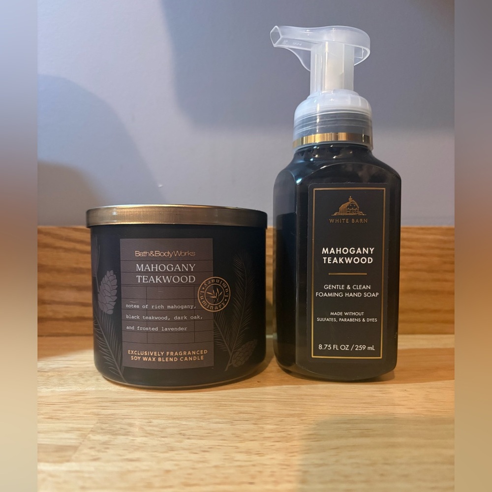 Bath & Body Works Mahogany Teakwood Hand Soap and Candle Set